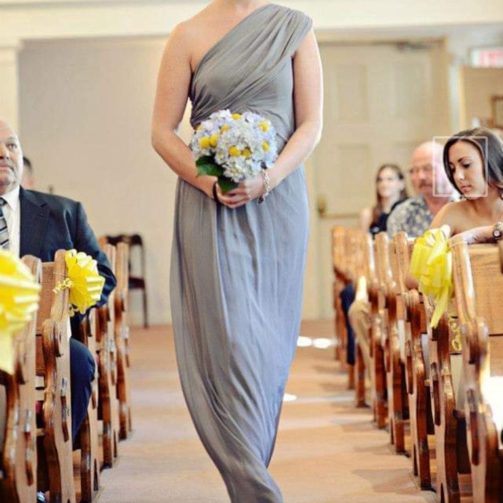 DESSY COLLECTION chiffon 1-shoulder dress in 2L, charcoal gray